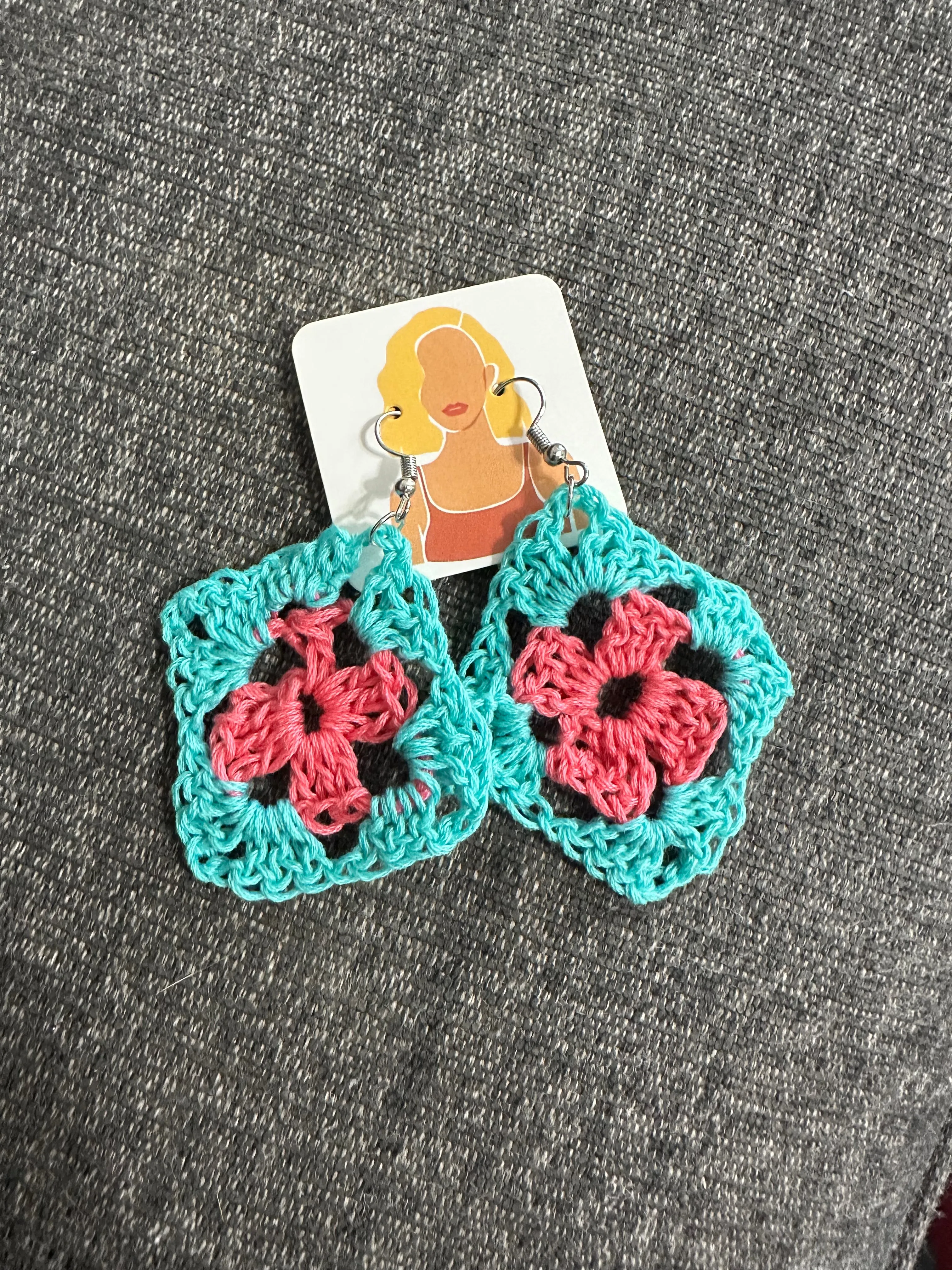 Pink and real granny square earrings