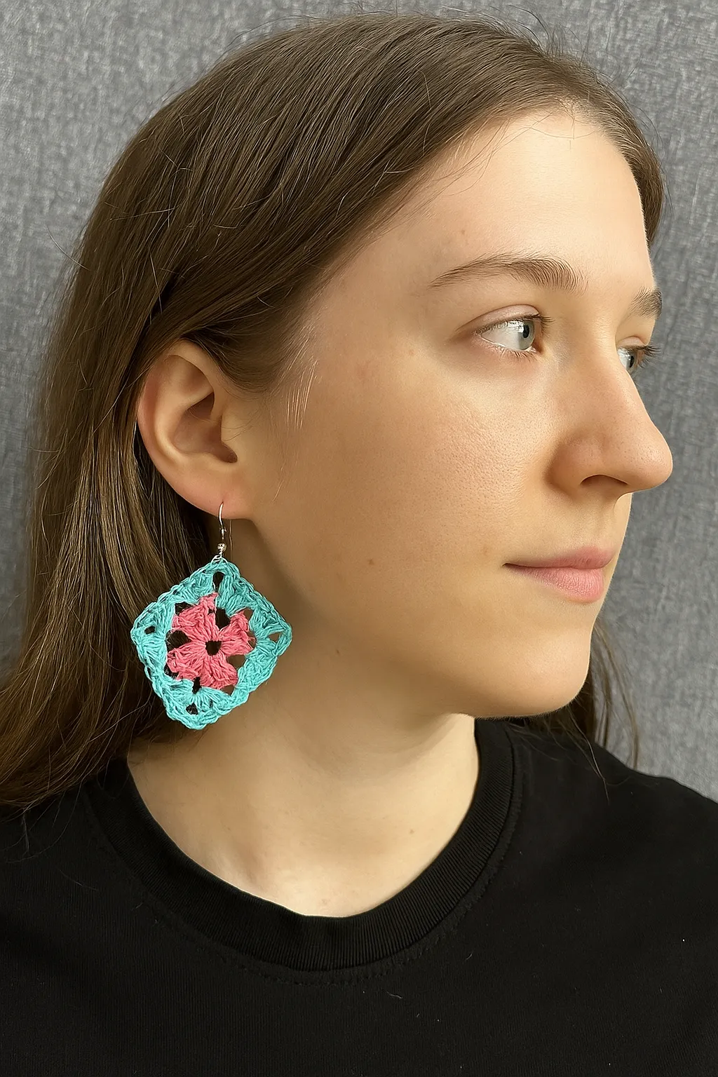 Pink and real granny square earrings - thumbnail 2